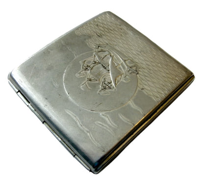 Vintage Soviet Russian Cigarette Holder Case - Sailing Ship